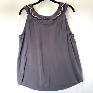 Gap Embroidered Tank Top Slate Blue Gray Rayon Boho Sleeveless Womens Large